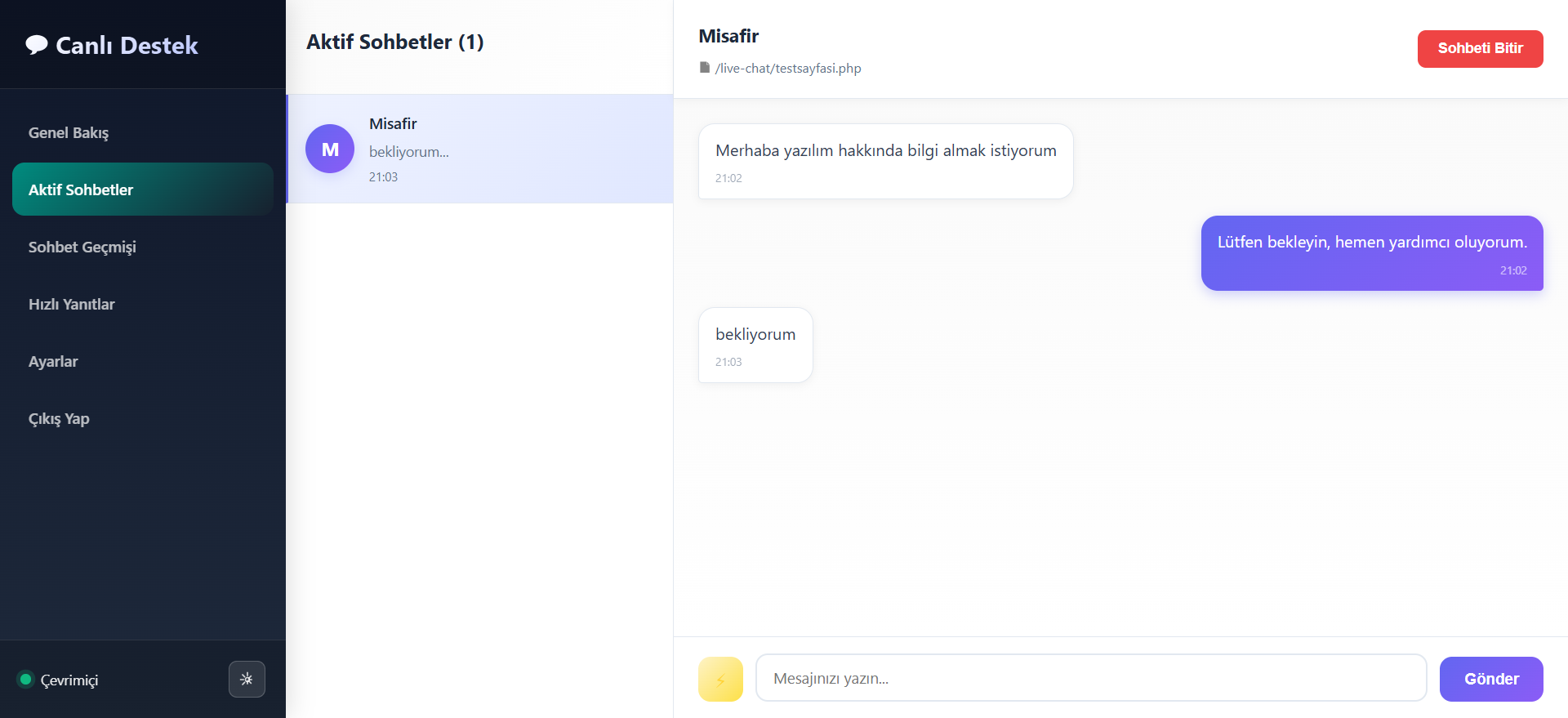 Php Canlı Destek Scripti